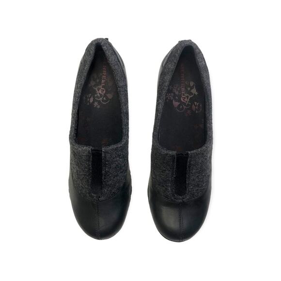 Merrell Women's Tulip Wedge Heel Size 8 Black Leather Grey Wool Arch Suport - Picture 3 of 12